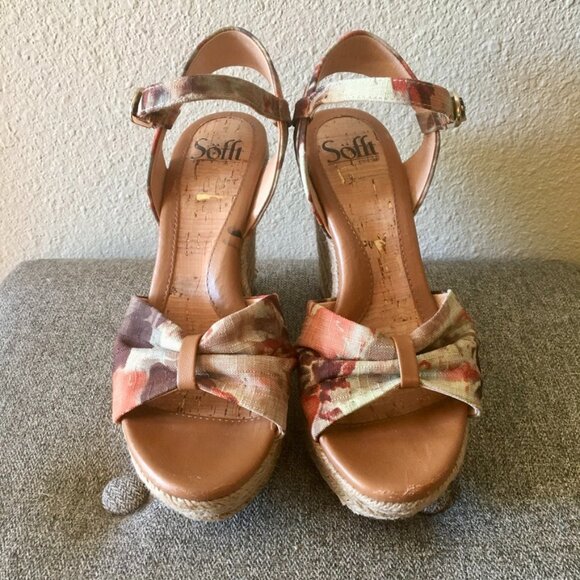 Sofft Shoes - Sofft Floral Espadrille Wedge Strappy Ankle Sandals Sofft Peggy Peggie Size 7.5